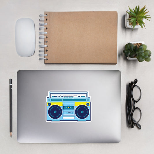 Blue and Yellow Vintage Boom Box - Bubble-Free Sticker