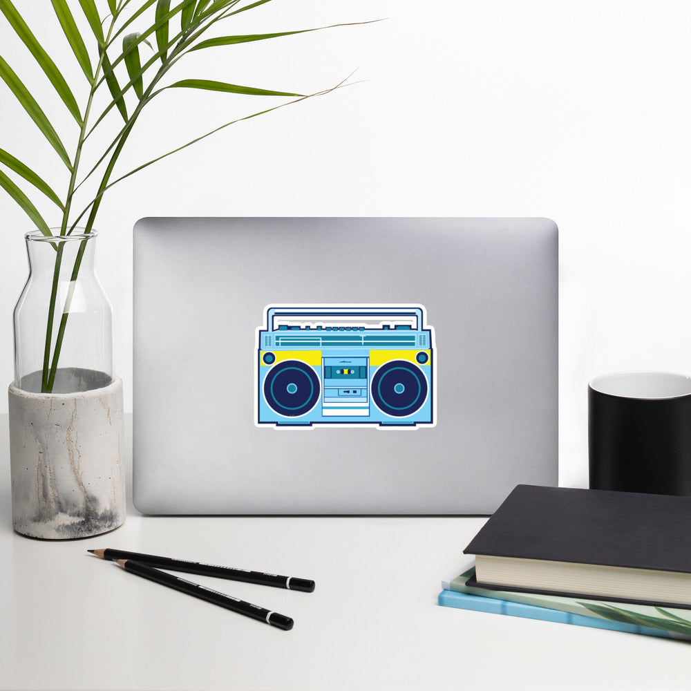 Blue and Yellow Vintage Boom Box - Bubble-Free Sticker