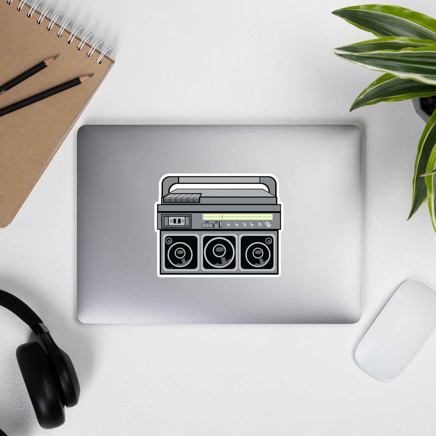 Black and Silver Vintage Boom Box Bubble-Free Sticker