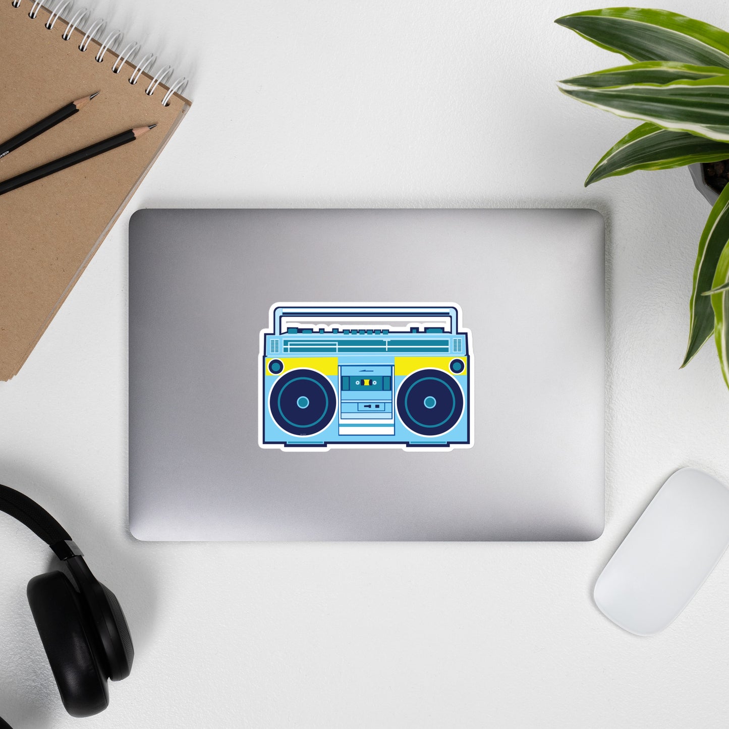 Blue and Yellow Vintage Boom Box - Bubble-Free Sticker