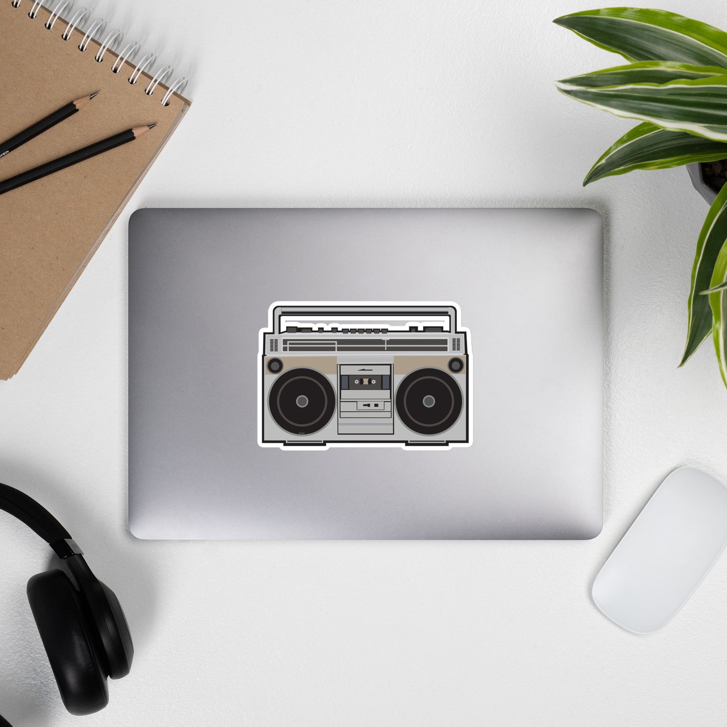 Black Silver and Tan Vintage Boom Box Bubble-Free Sticker