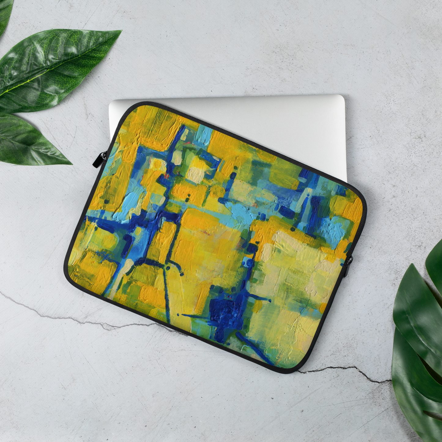 Yellow and Blue Abstract Art Laptop Sleeve