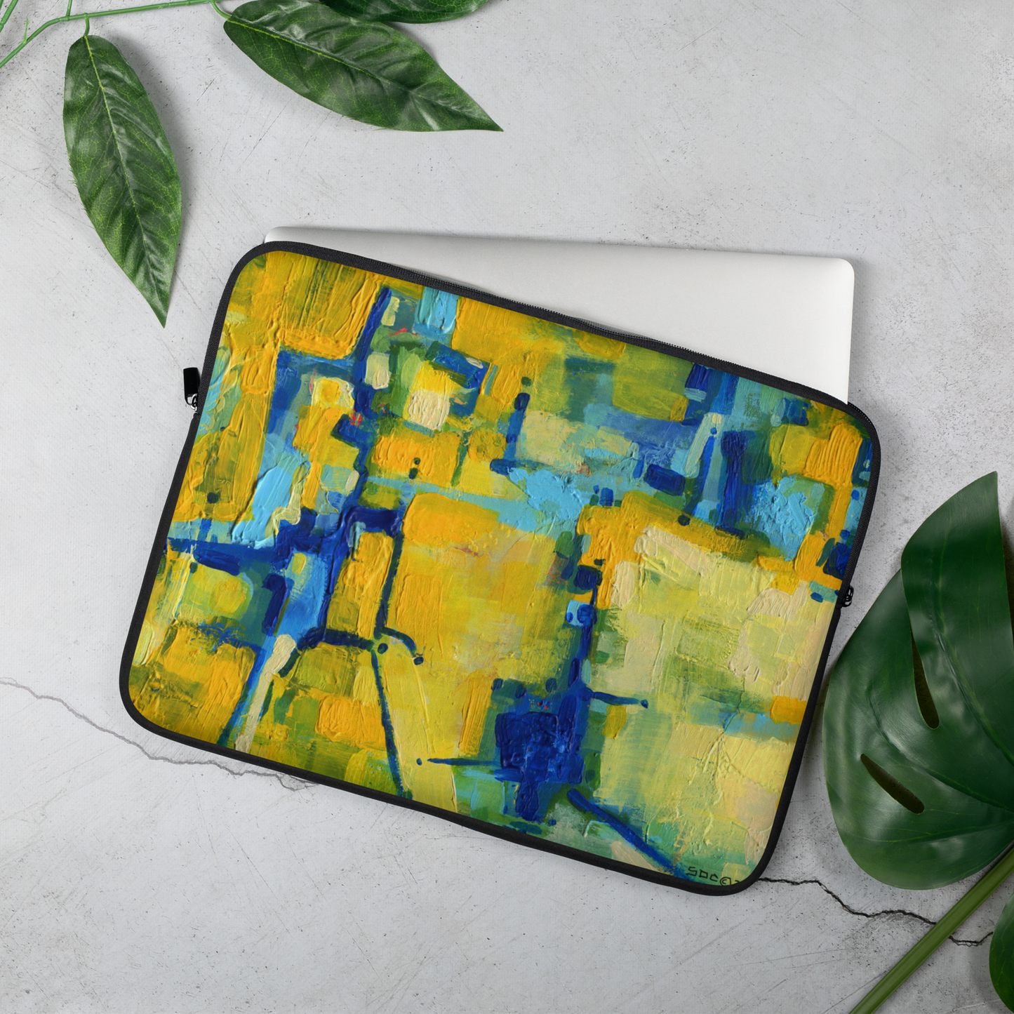 Yellow and Blue Abstract Art Laptop Sleeve