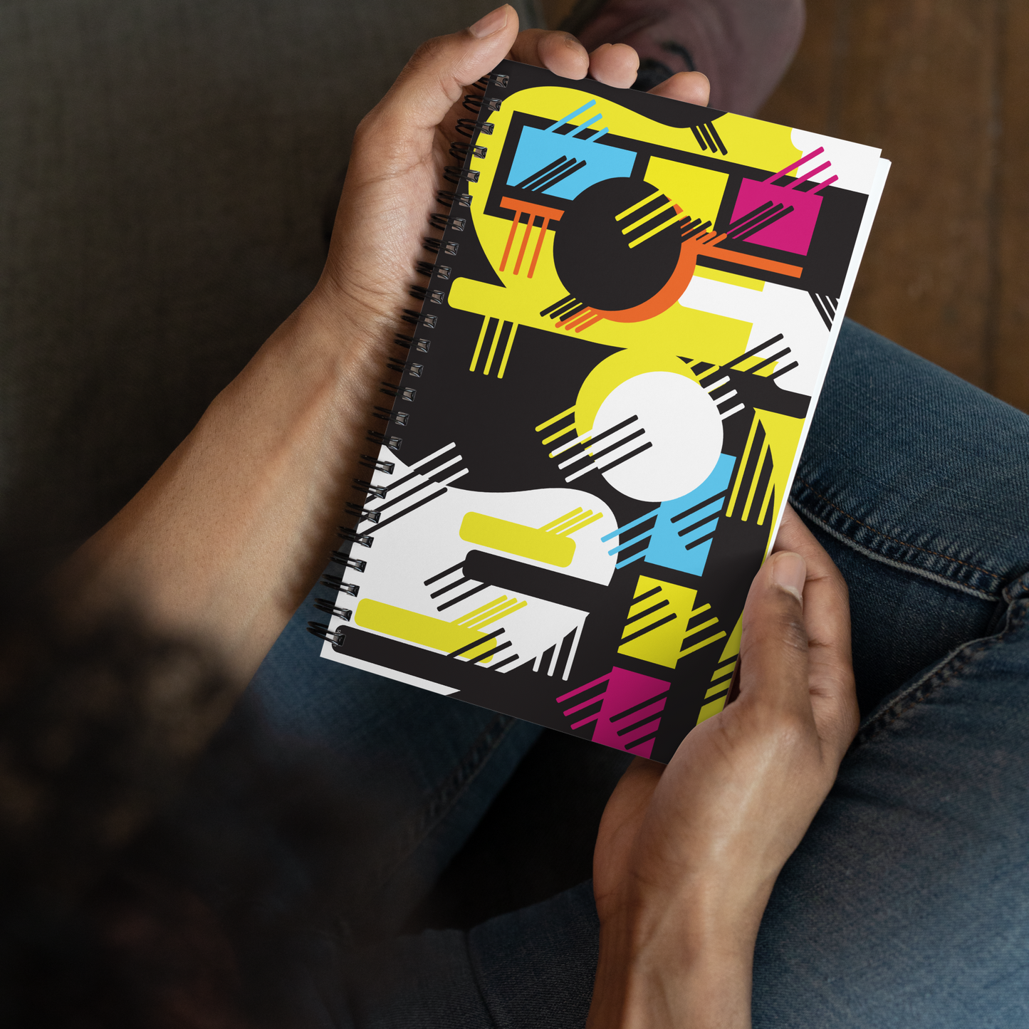 Retro 1980s Geometric Abstract Design Spiral Notebook