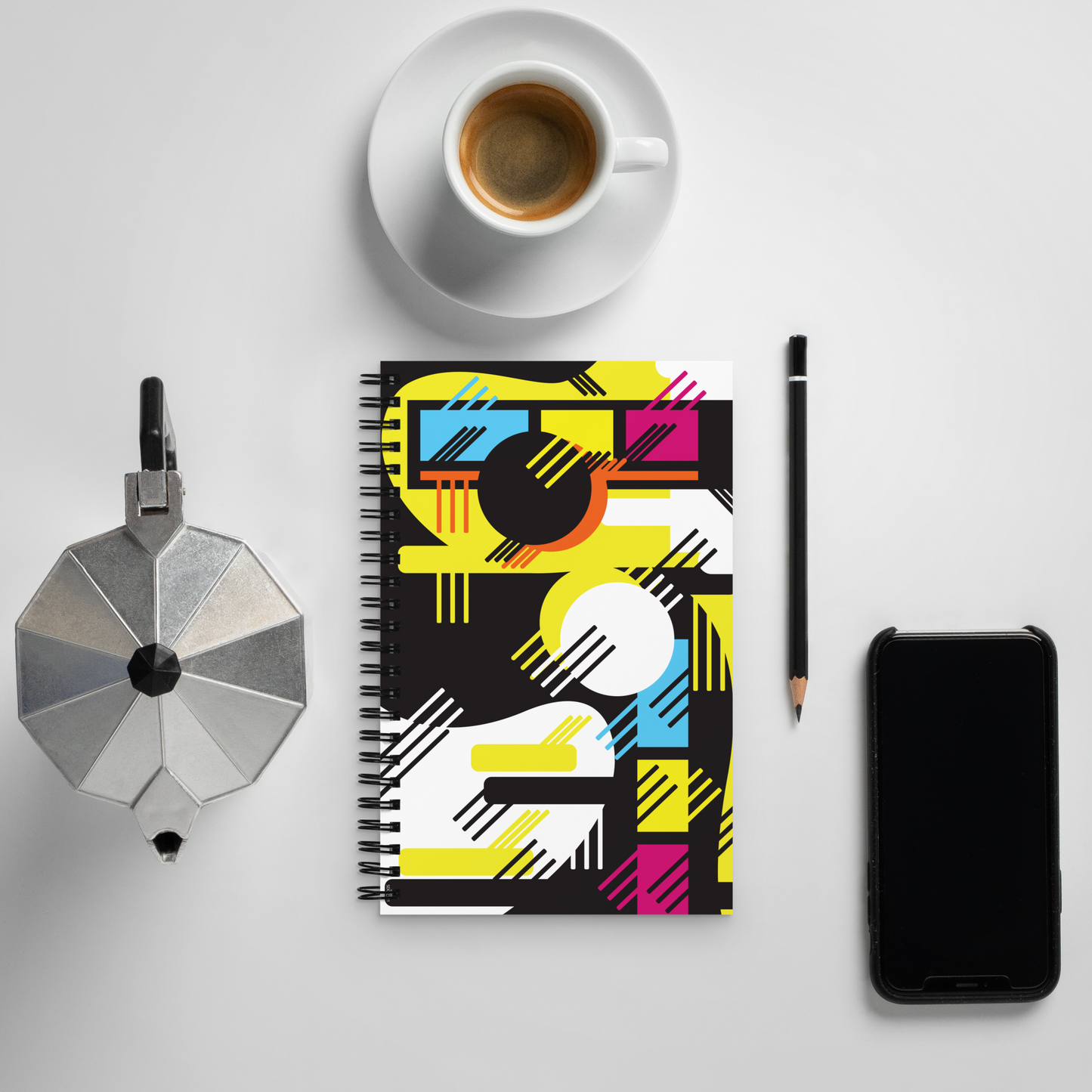 Retro 1980s Geometric Abstract Design Spiral Notebook