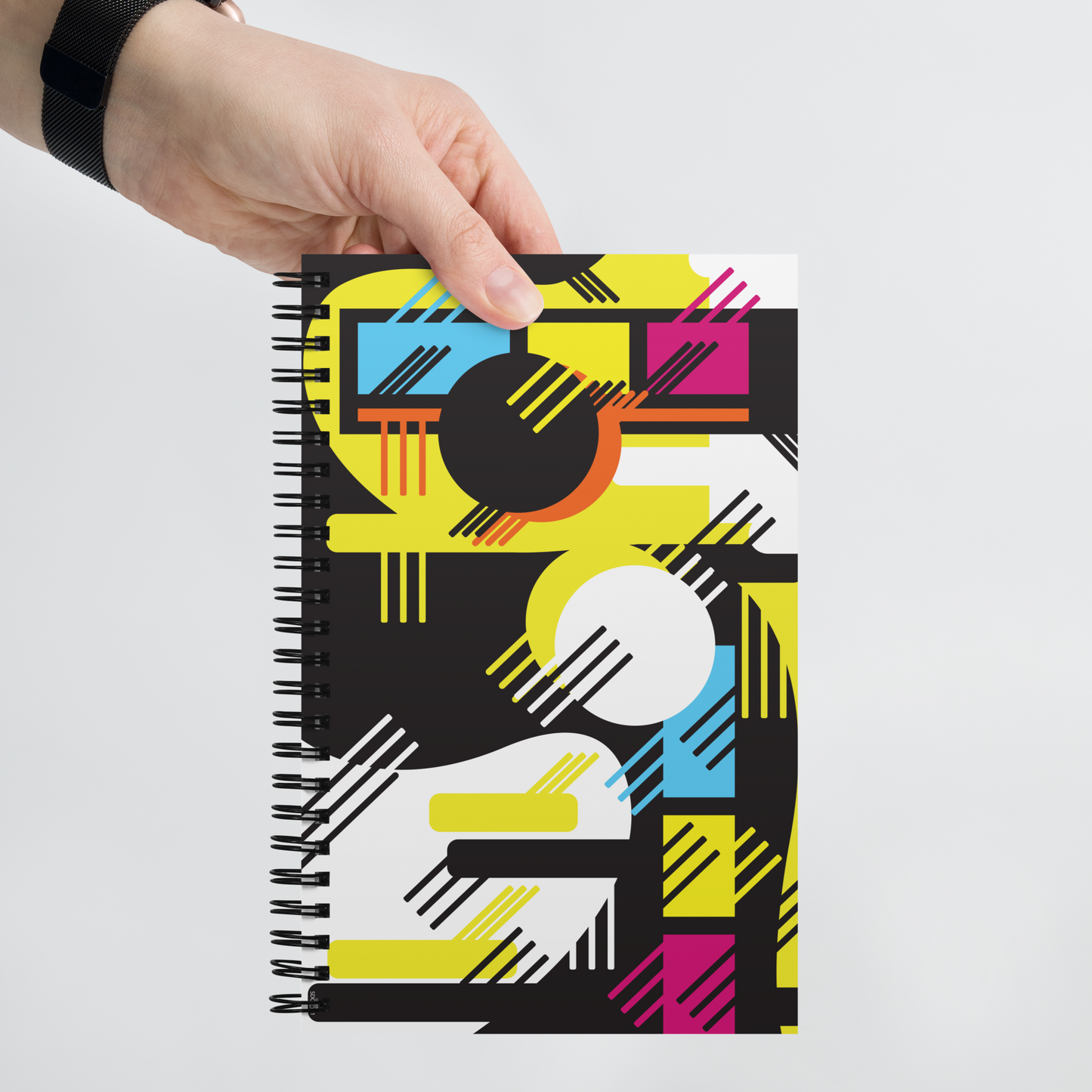 Retro 1980s Geometric Abstract Design Spiral Notebook