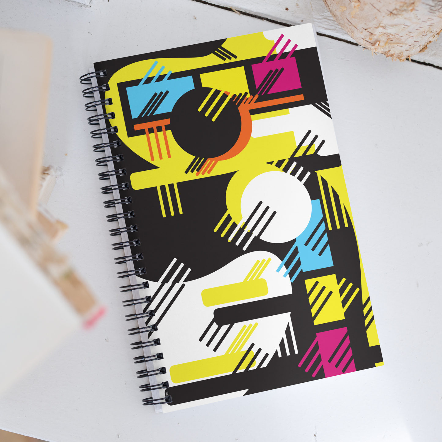 Retro 1980s Geometric Abstract Design Spiral Notebook