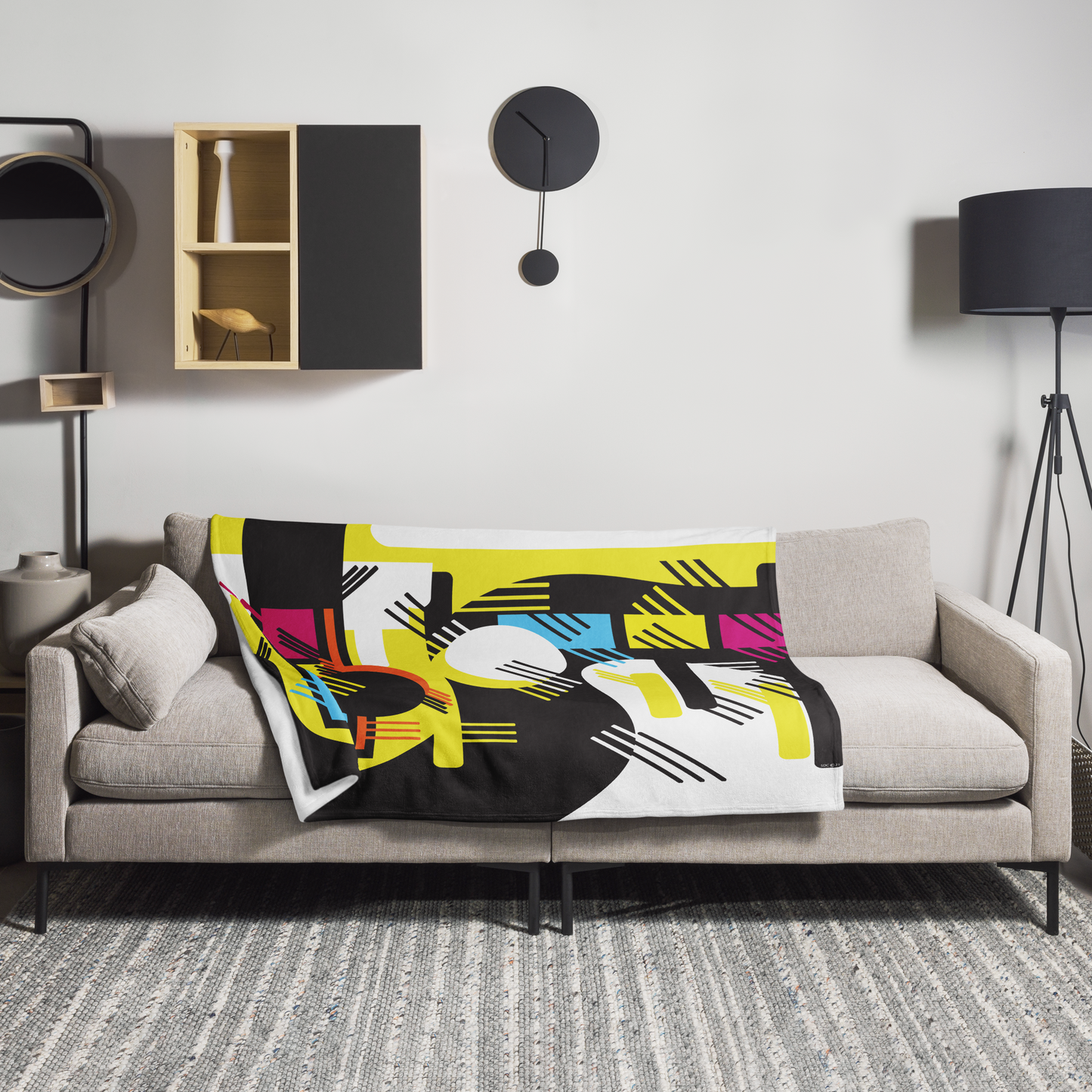 Retro 1980s Geometric Abstract Design Throw Blanket