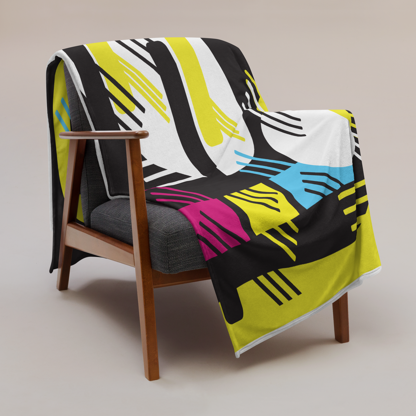 Retro 1980s Geometric Abstract Design Throw Blanket