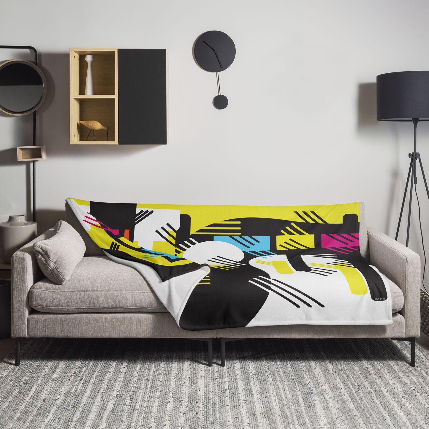 Retro 1980s Geometric Abstract Design Throw Blanket